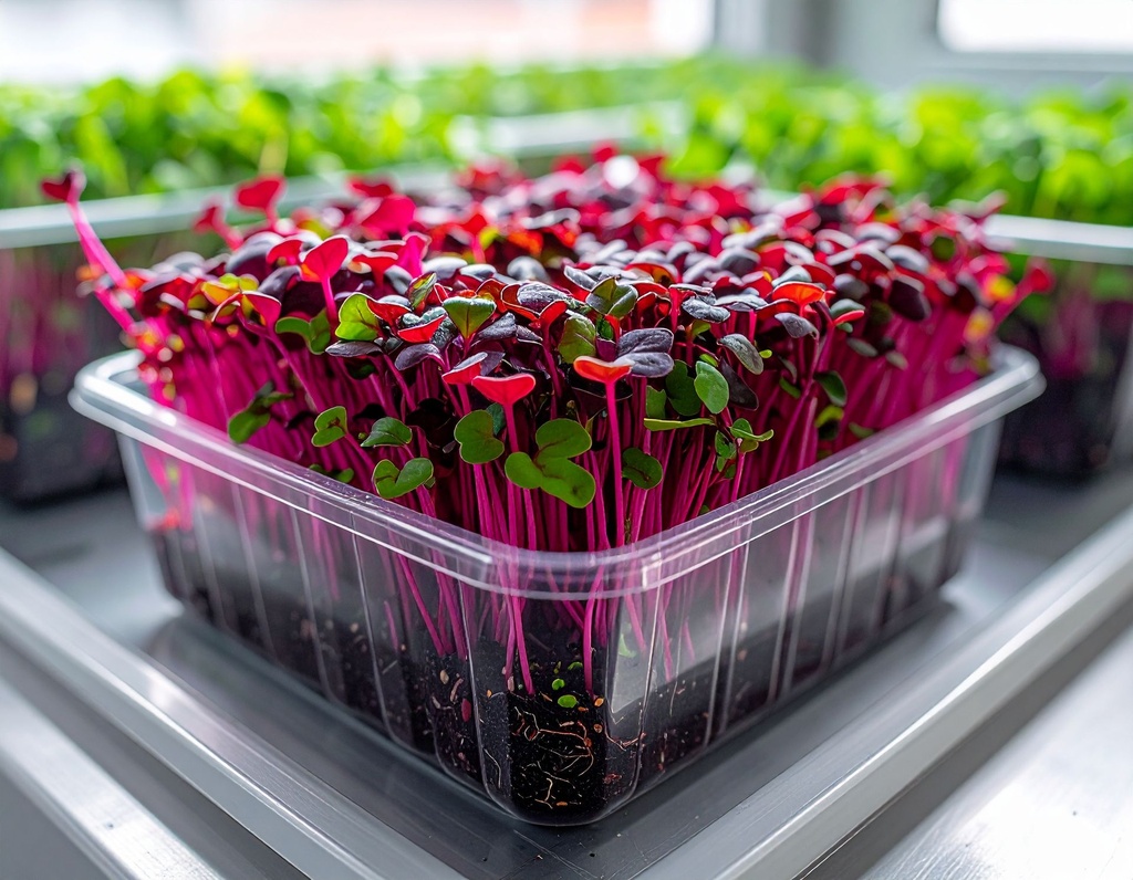 Firefly_-Fresh HeartBeet Greens microgreens neatly packed in a transparent plastic storage bo 84140.jpg